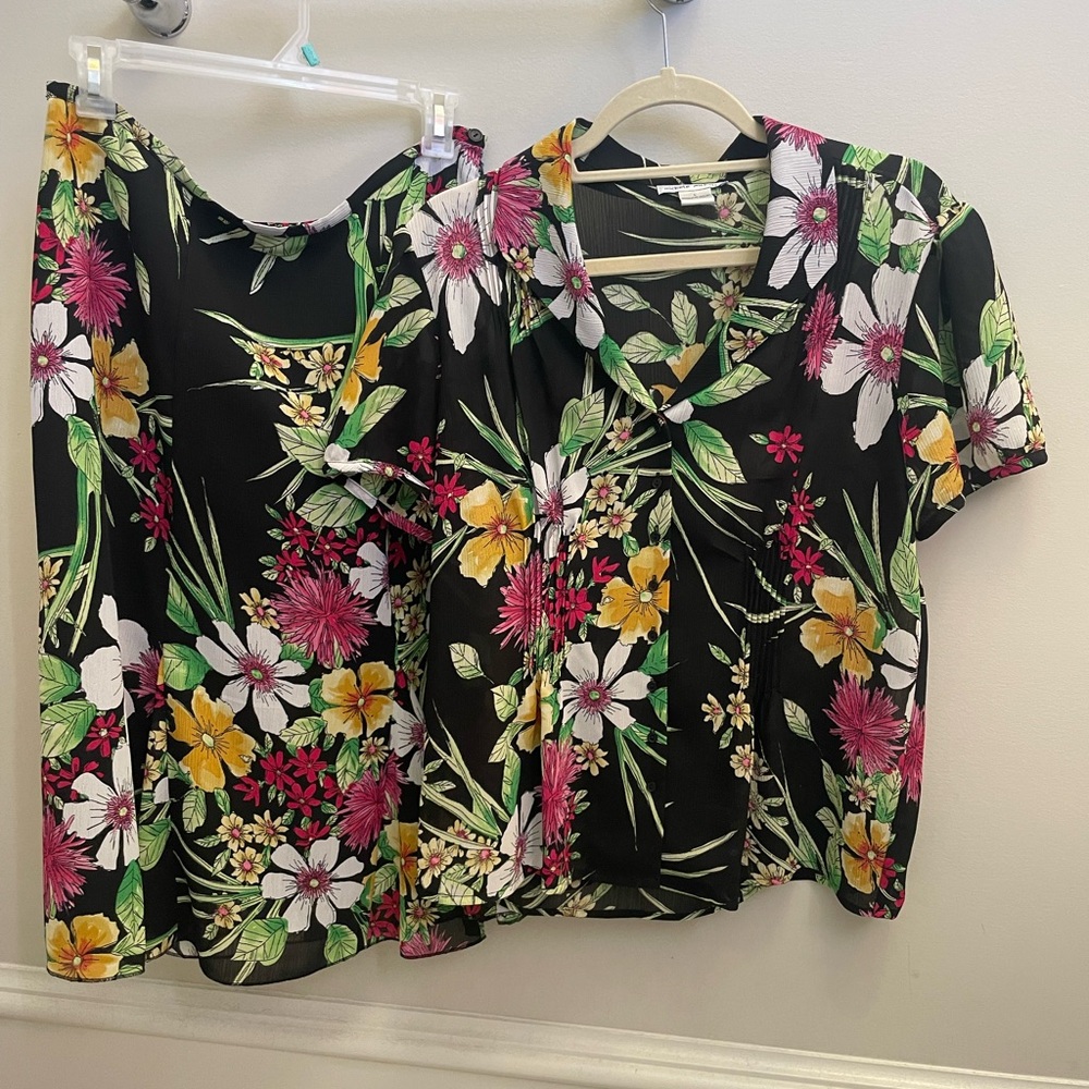 Michele Floral Matching Set Blouse and Midi Skirt Vacation Summer Women's L